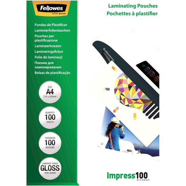 Fellowes Laminating Pouches A4 Gloss 100 Micron Pack 100 -
