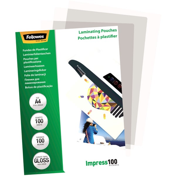 Fellowes Laminating Pouches A4 Gloss 100 Micron Pack 100 -