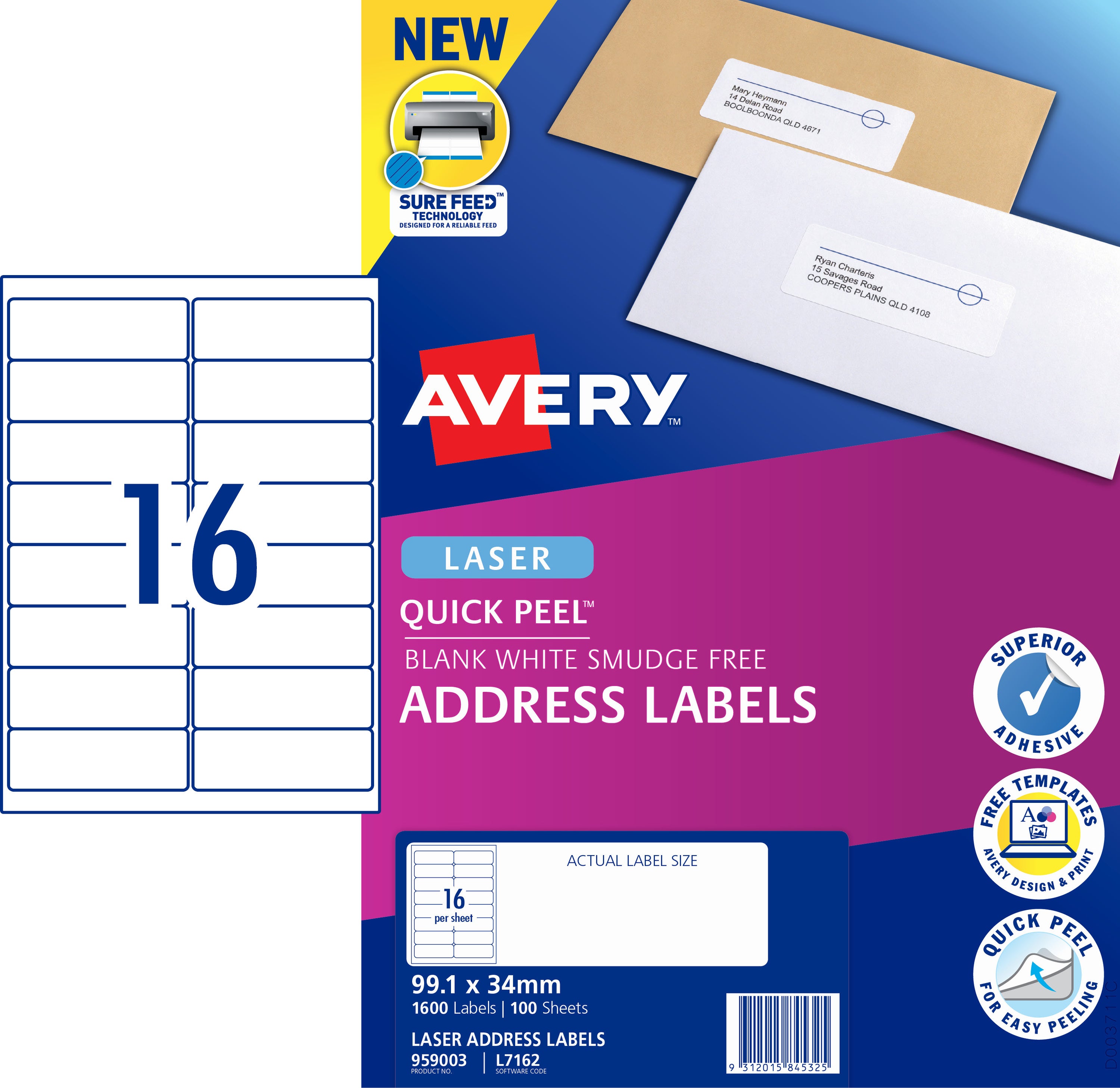Avery Label L7162 99.1x33.9mm 100 Sheets Paper Plus