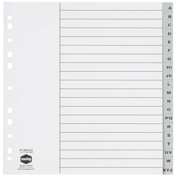 Indices Marbig Polypropylene Divider A4 A Z 20 Tab Grey Paper Plus