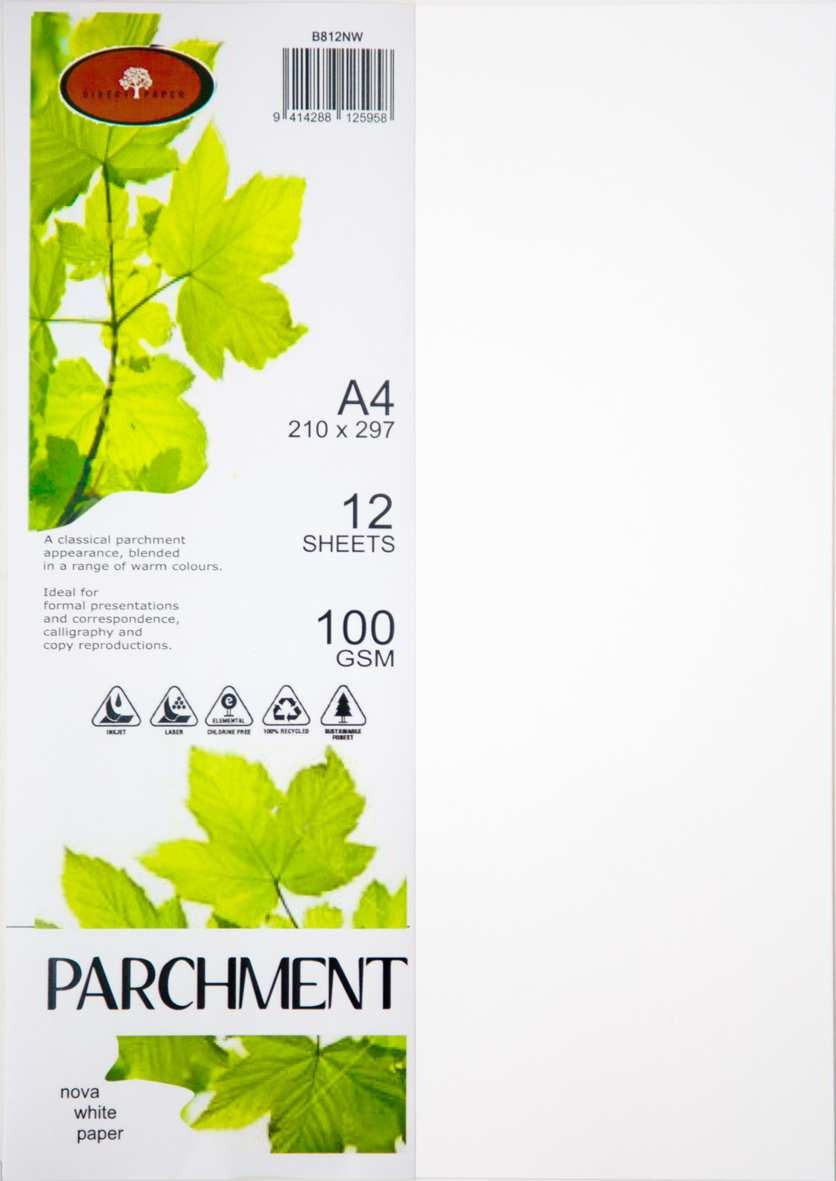 Parchment Paper A4 100gsm Nova White Pack 12 Paper Plus