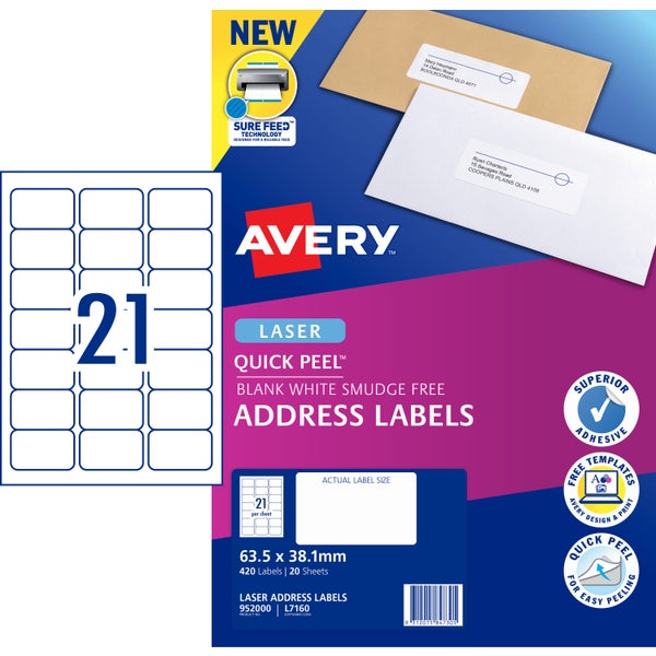 Avery Label L7160 Address Labels 20 Sheets | Paper Plus