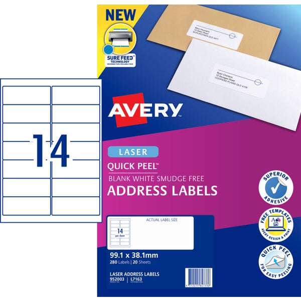 Avery Label L7163 Laser Address Labels 20 Sheets | Paper Plus