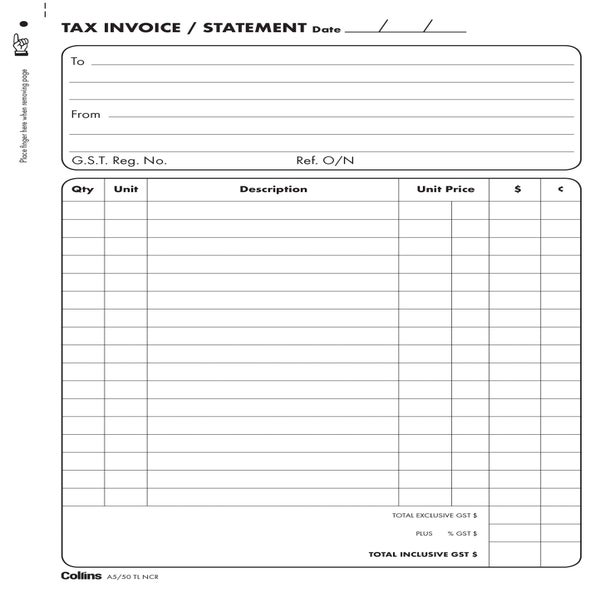 INVOICE BOOKS - Collins Tax Invoice Book A5/50 TL Triplicate 50 Pages ...