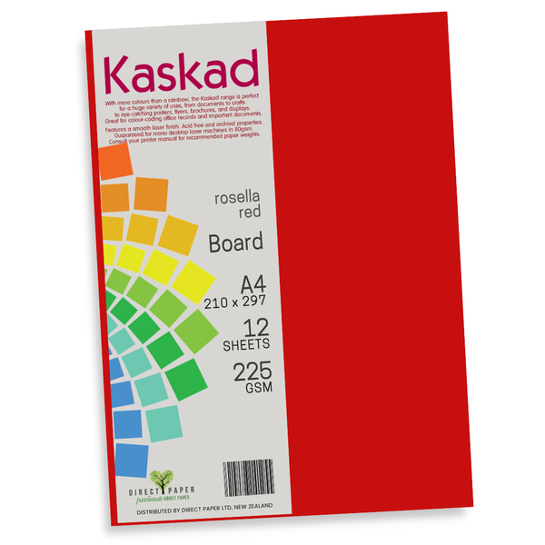 Kaskad Board A4 225gsm Rosella Red Pack 12 -