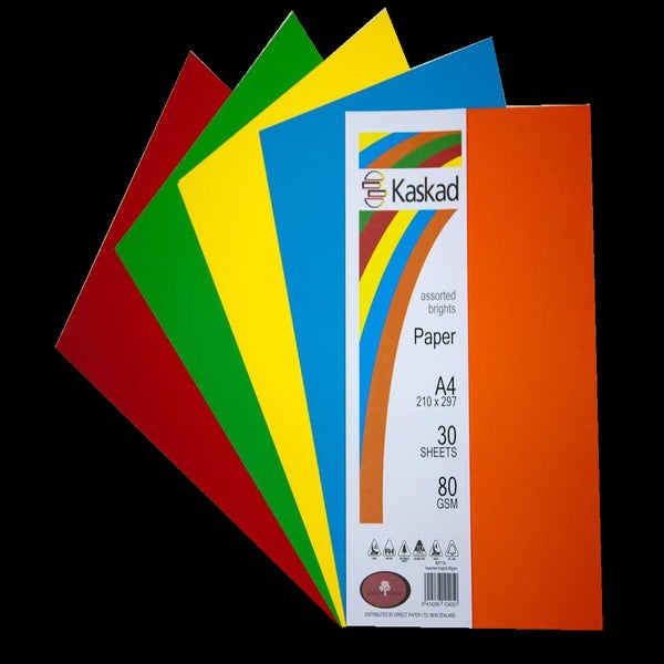 Kaskad Paper A4 80gsm Assorted Brights Pack 30 -