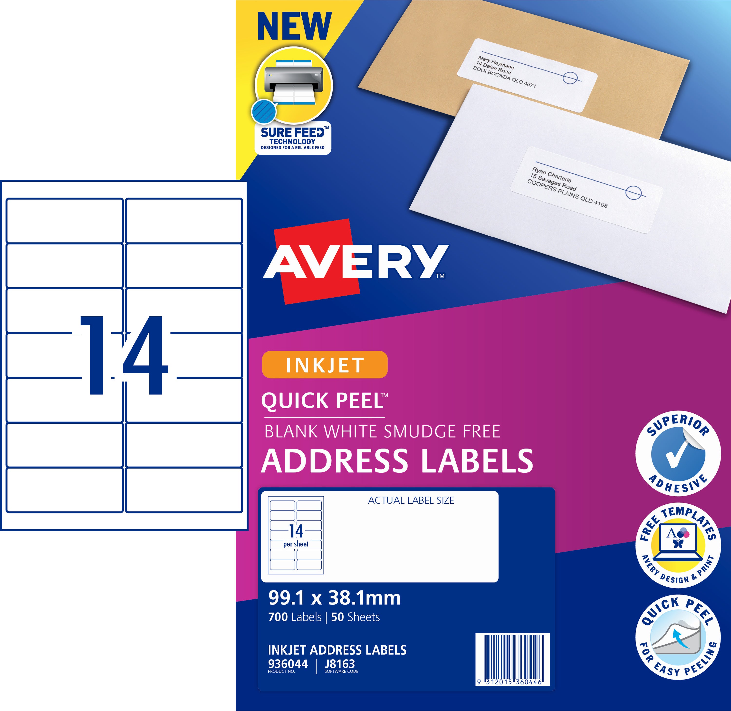 Avery Label J8163 Inkjet 50 Sheets Paper Plus