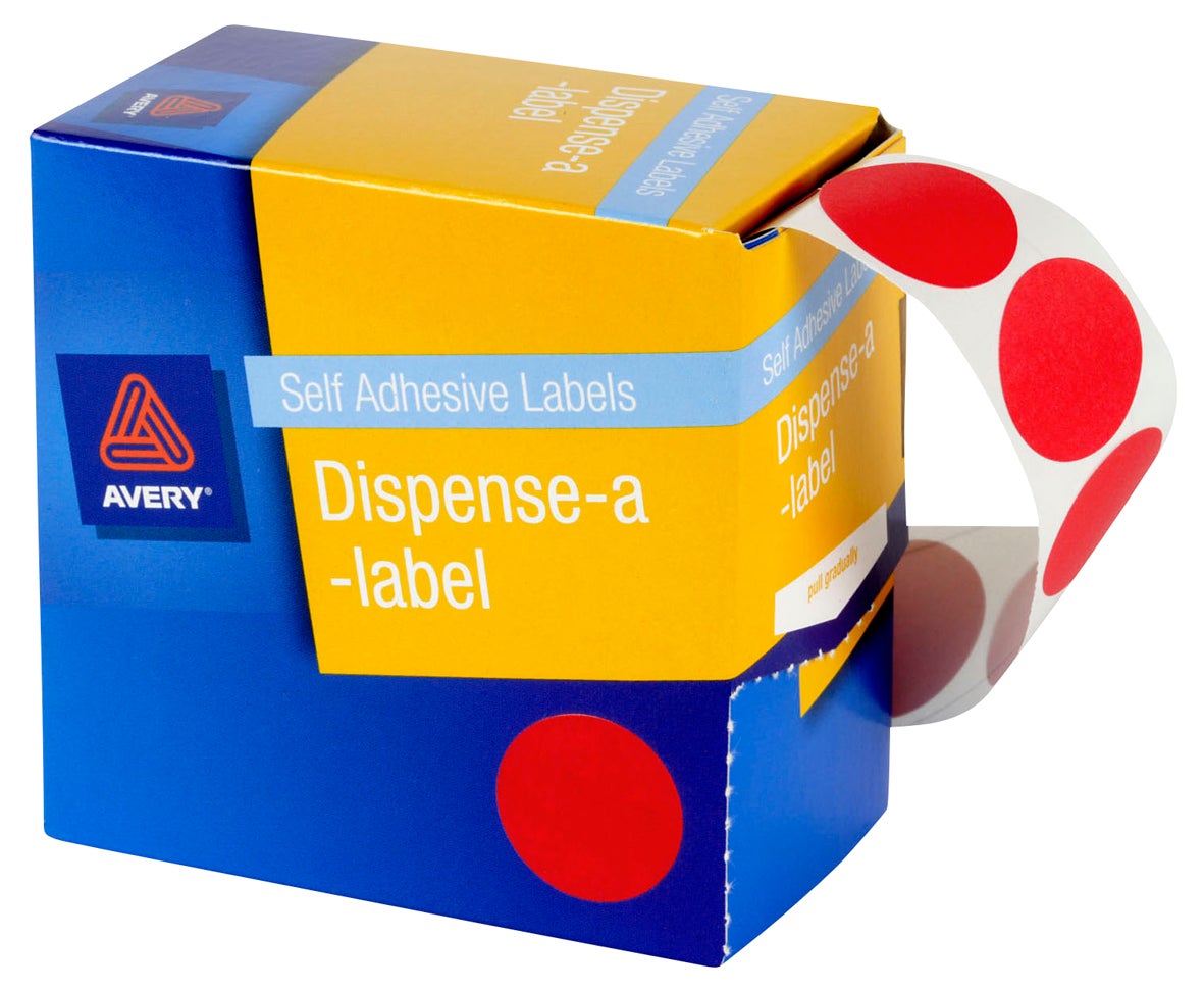 Avery Dispenser 500 Dot Labels 24mm Red