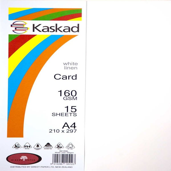 Kaskad Card A4 160gsm White Linen Pack 15 -