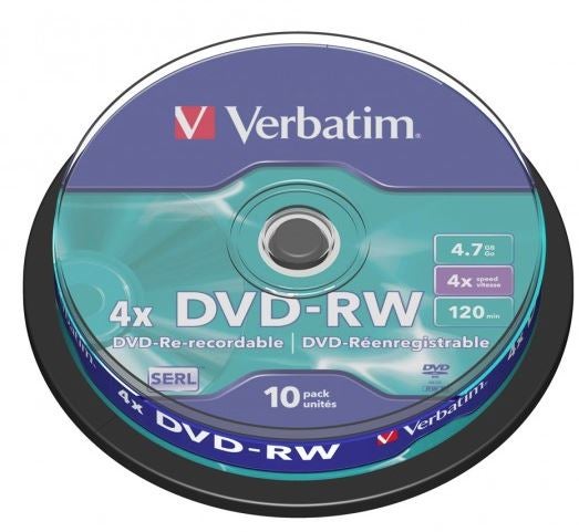 Verbatim DVD RW 4.7GB 4x 10 Pack on Spindle Paper Plus