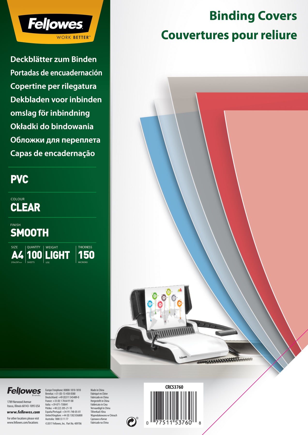 Fellowes Binding Covers Clear A4 150mic Pack 100 | Paper Plus
