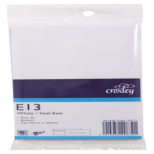 Croxley Envelopes E13 Seal Easi Non Window White Pack 20 -