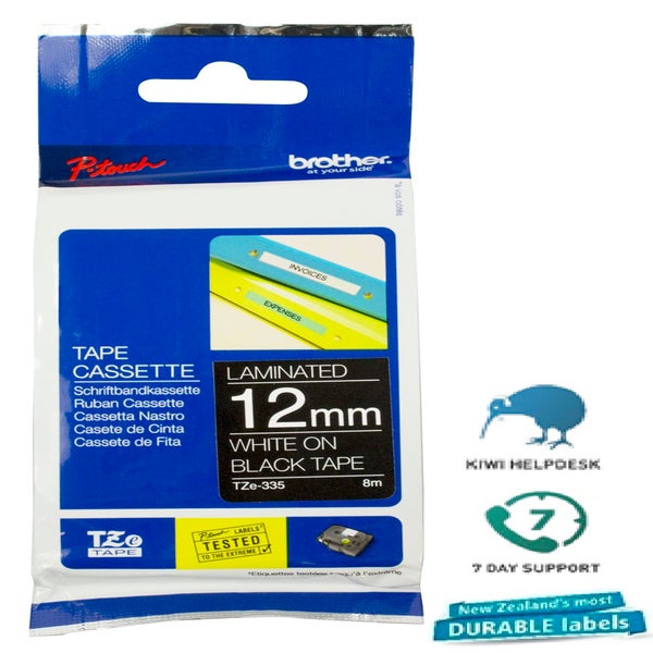 Brother P-Touch Tape TZE335 12mm White on Black -