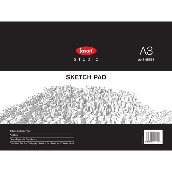 Jasart A3 Sketch Pad Gummed, 20 Sheets -