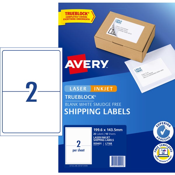 Avery L7168 Laser/Inkjet Shipping Labels 199.6 X 143.5mm 10 Pack -