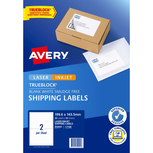 Avery L7168 Laser/Inkjet Shipping Labels 199.6 X 143.5mm 10 ...