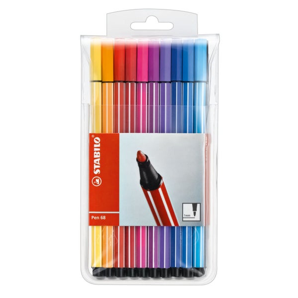 Premium Felt Tip Pen - STABILO Pen 68 Wallet of 12 Assorted Colours