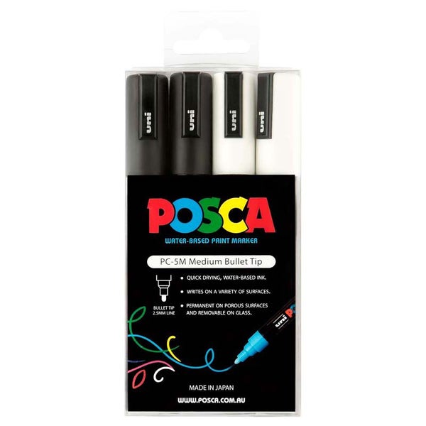 Uni Posca Marker Pack Black White PC-5M Paper Plus