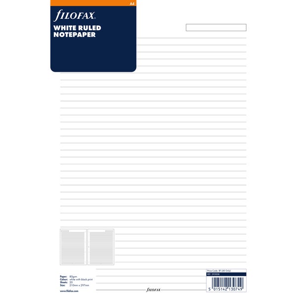 Filofax A4 White Lined Notepad Refill For Organiser | Paper Plus