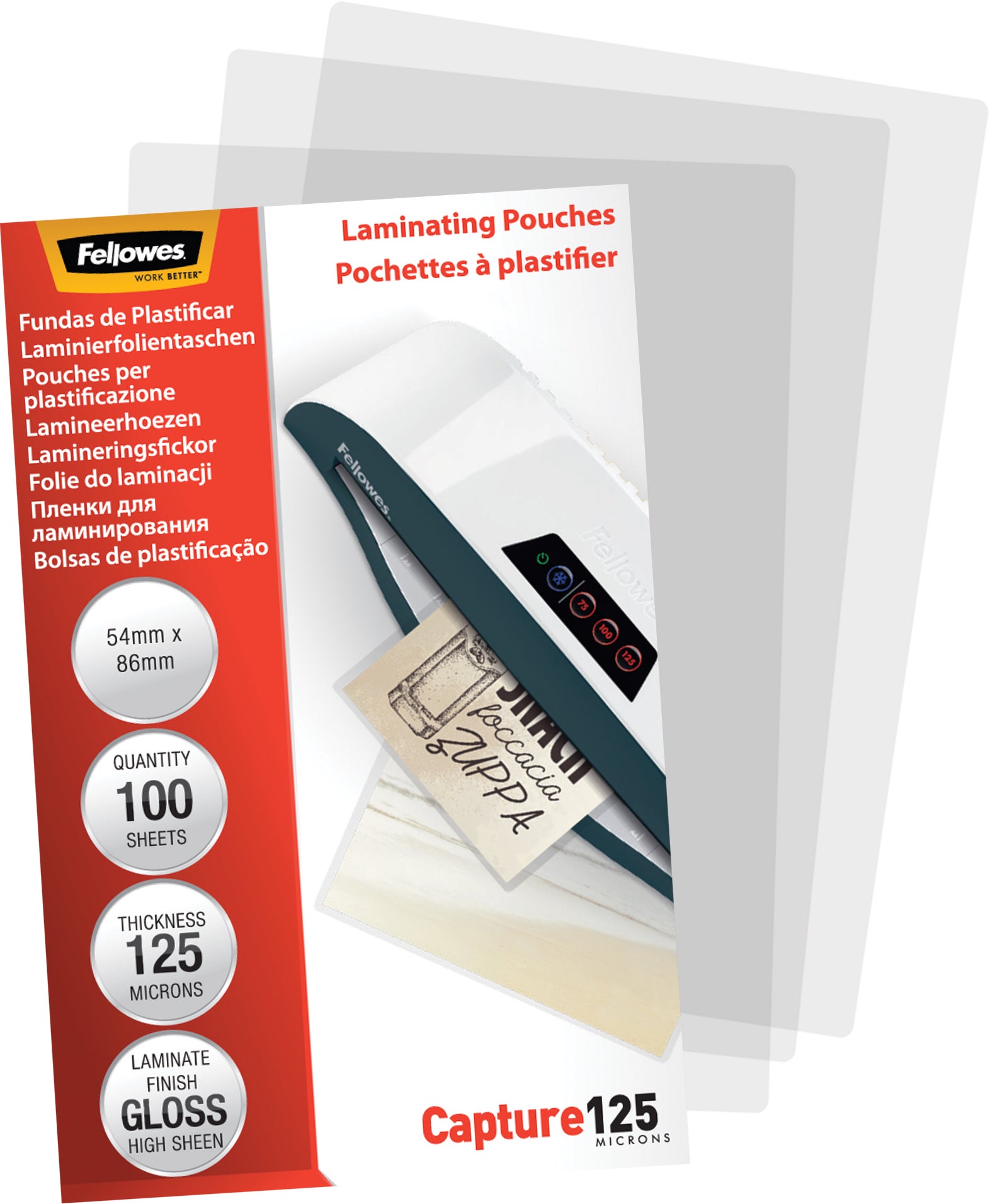 Fellowes Laminating Pouches 54x86mm 125 Micron Pack 100
