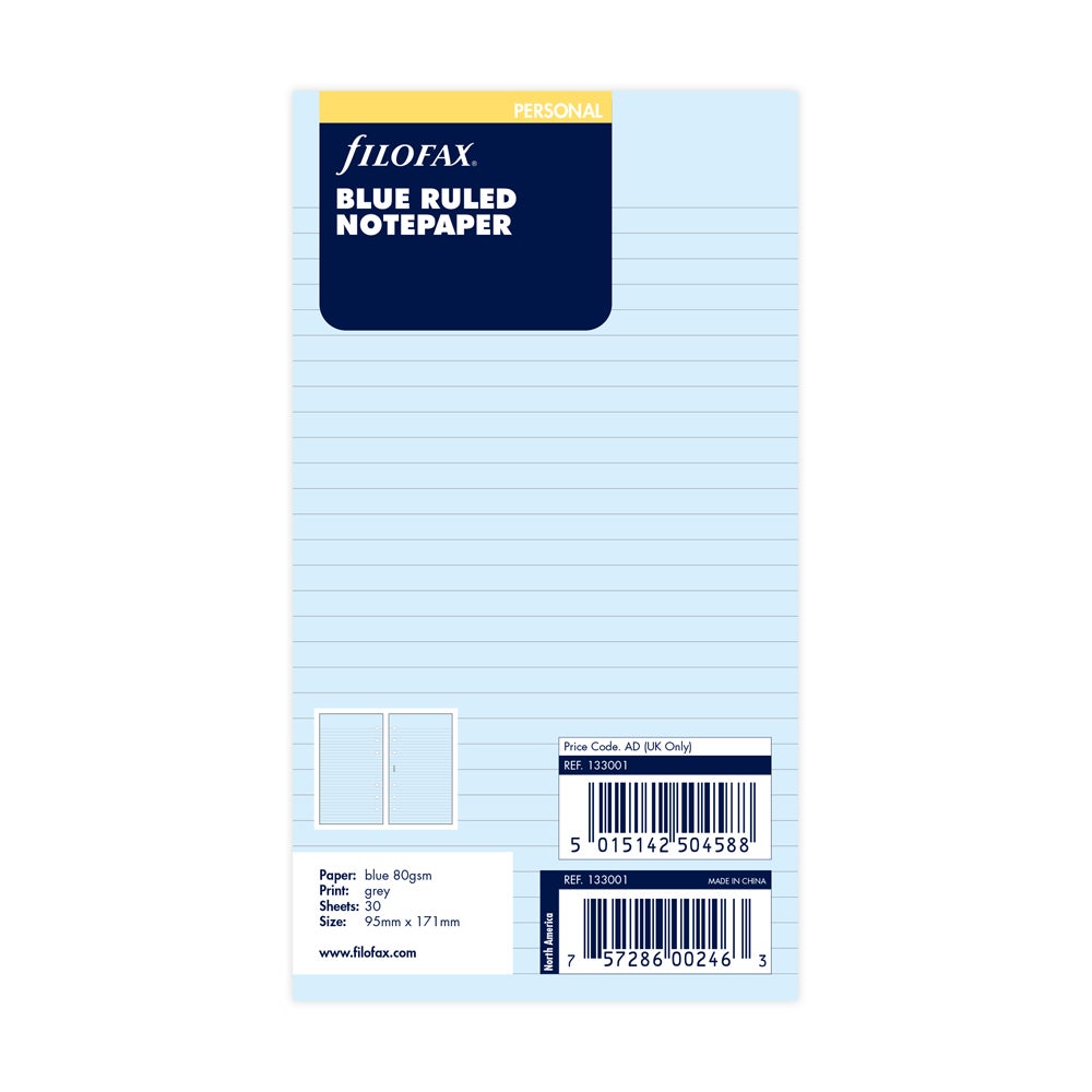 Filofax Personal Blue Lined Notepad Refill | Paper Plus