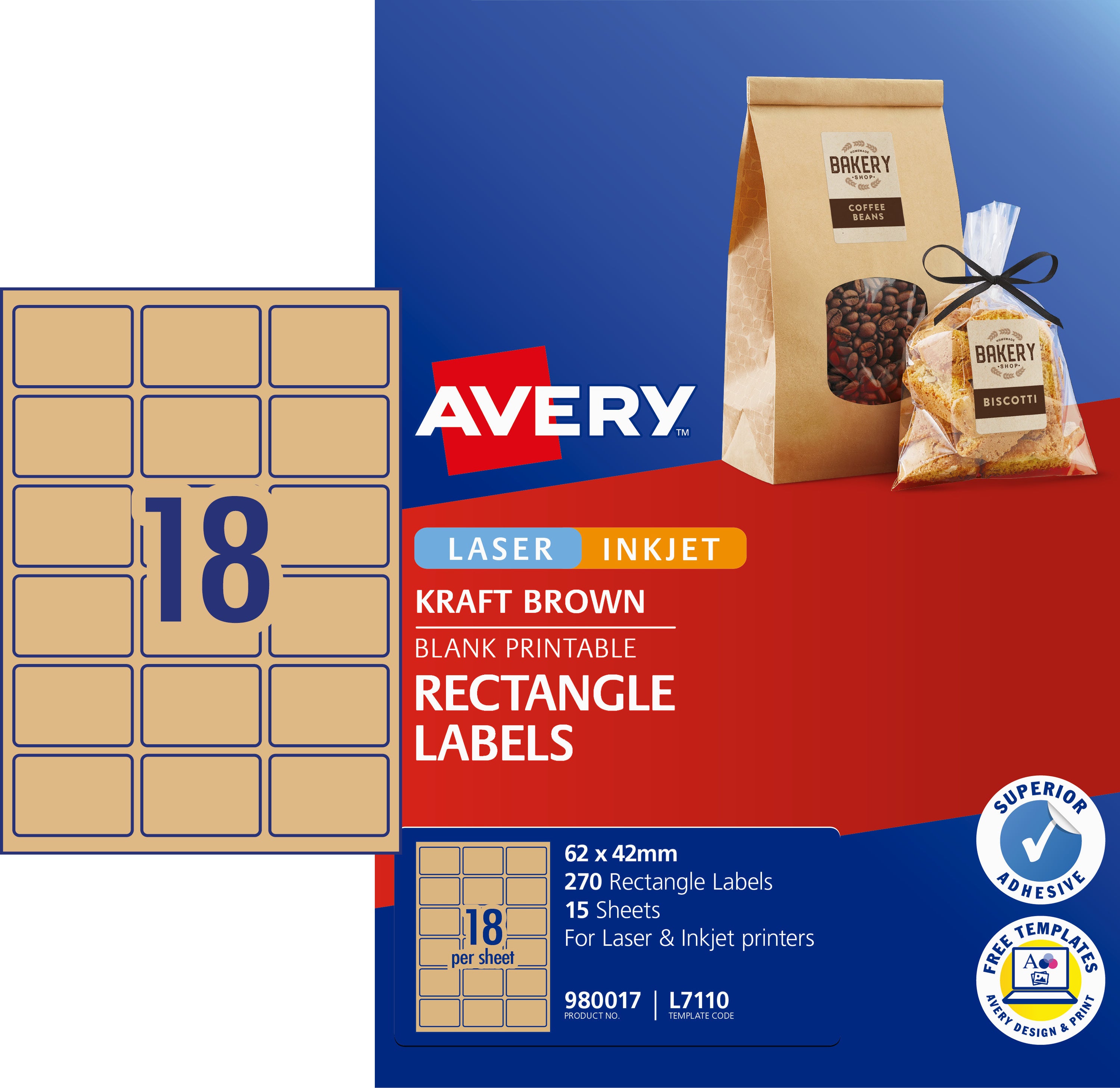 Avery Label L7110 Rectangular Kraft 18up 15 Sheets Paper Plus
