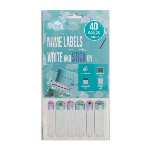 Spencil Write And Stick On Name Labels 40Pk Teal