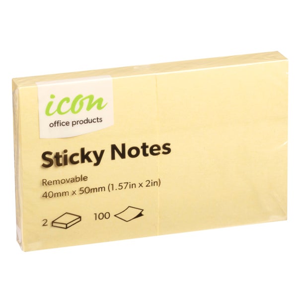 Icon Sticky Notes 40mm x 50mm Yellow 2 Pack | Paper Plus