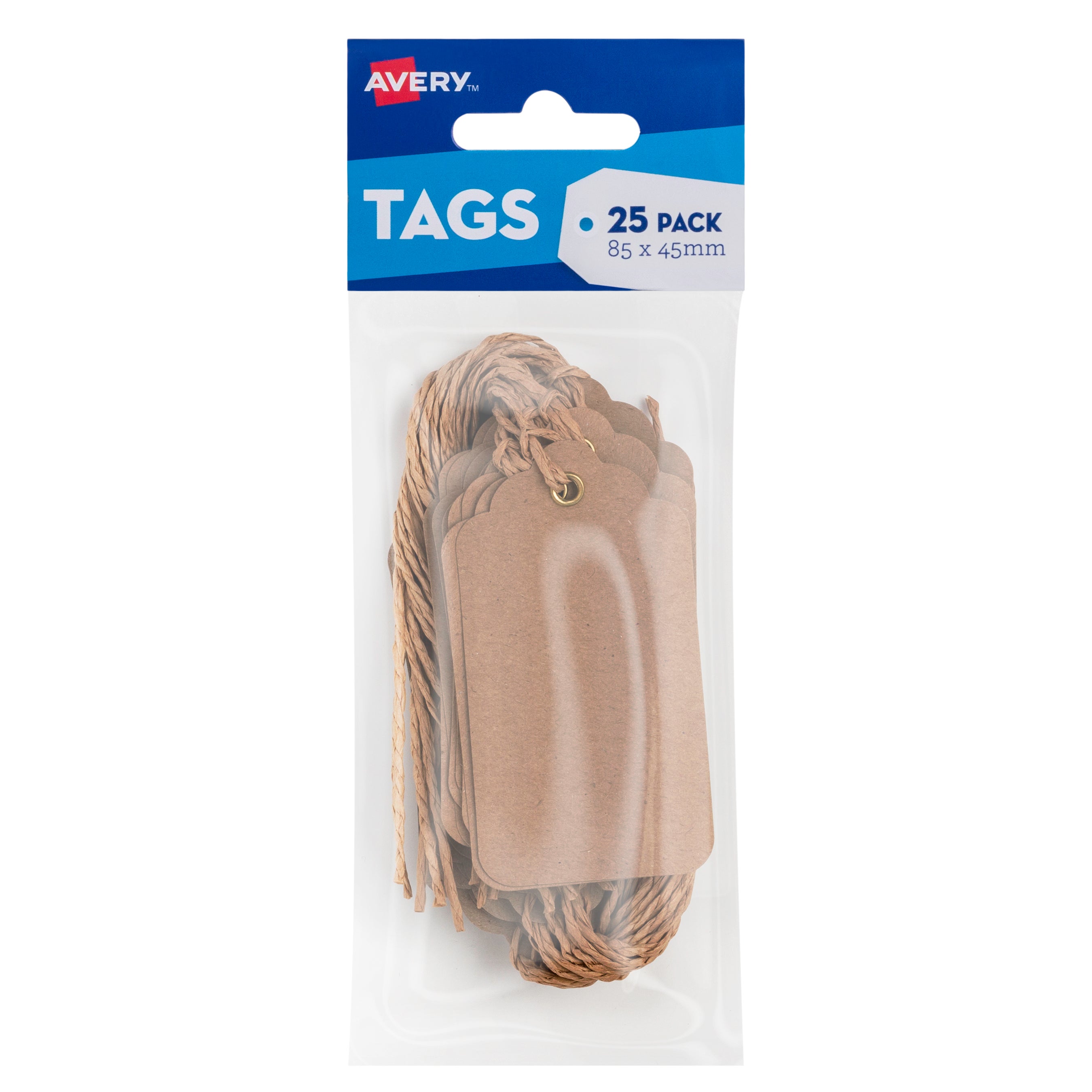 Avery Kraft Brown Scallop Tags - 85x45mm w-string 25 pack