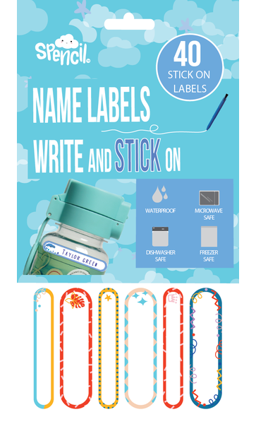Spencil Write And Stick On Name Labels 40Pk Multicolour