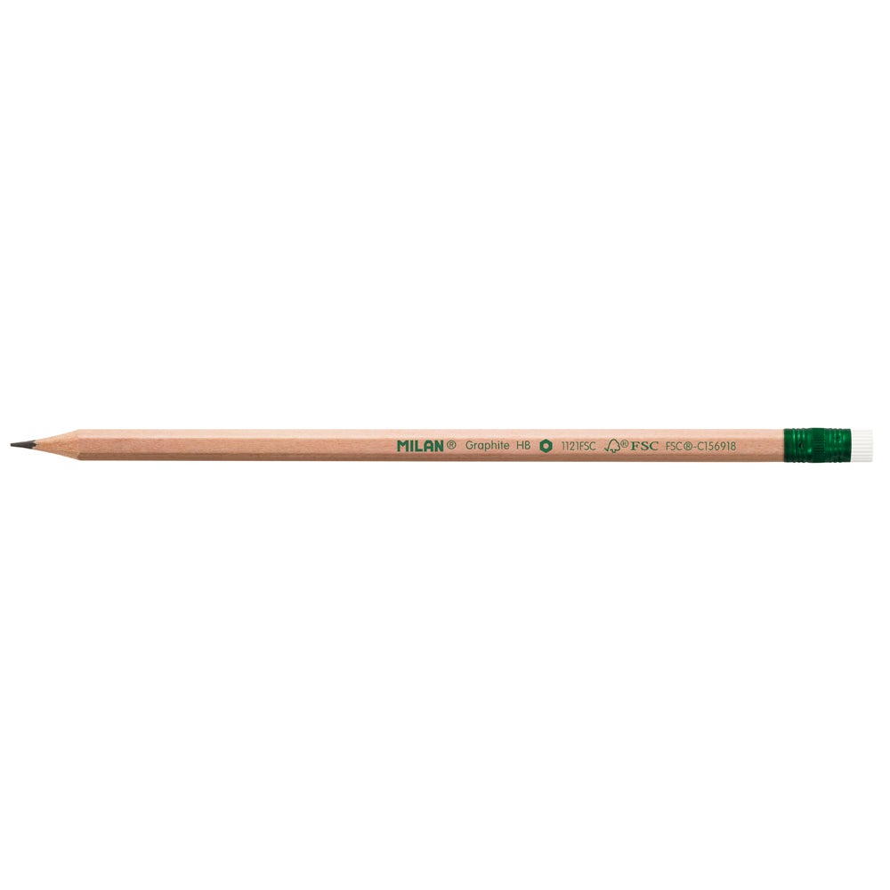 Milan HB Pencil with Eraser Pack 12 Hexagonal Paper Plus