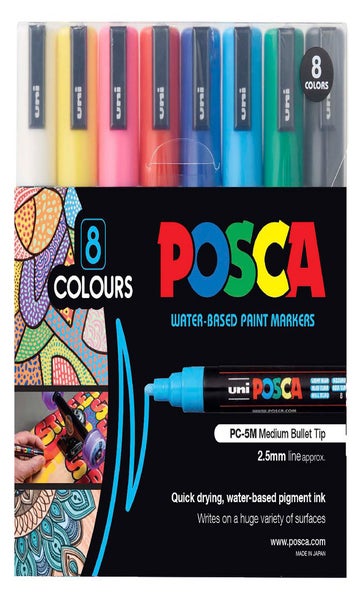 Uni Posca Marker 1.8-2.5mm 4 Pack Green Yellow Red Blue PC-5M