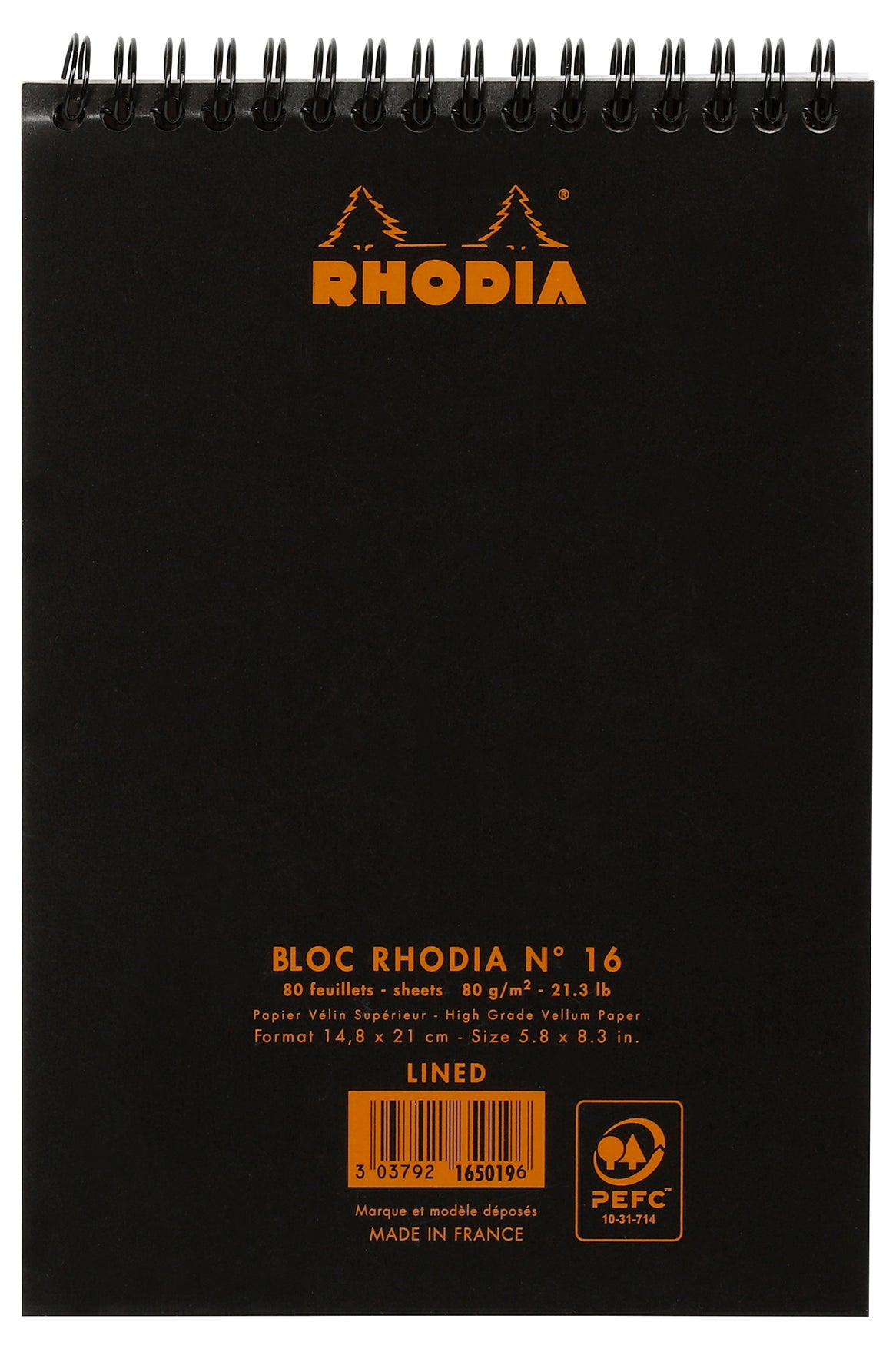 Rhodia Classic Notepad Spiral A5 Lined Black Paper Plus