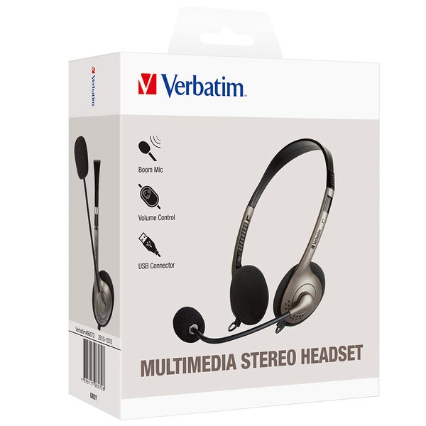 Verbatim Essentials Multimedia USB Headset with Boom Mic Volume Control -