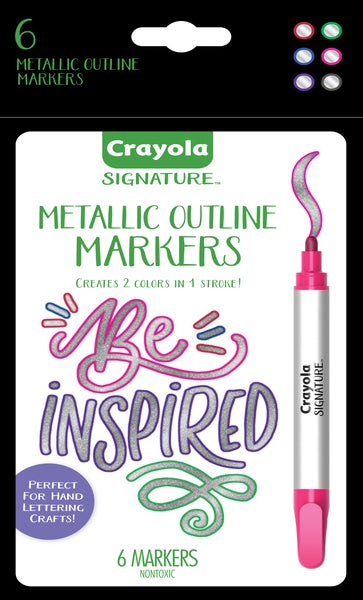 CRAYOLA Metallic Outline Paint Markers, Assorted Colors, 6 Count
