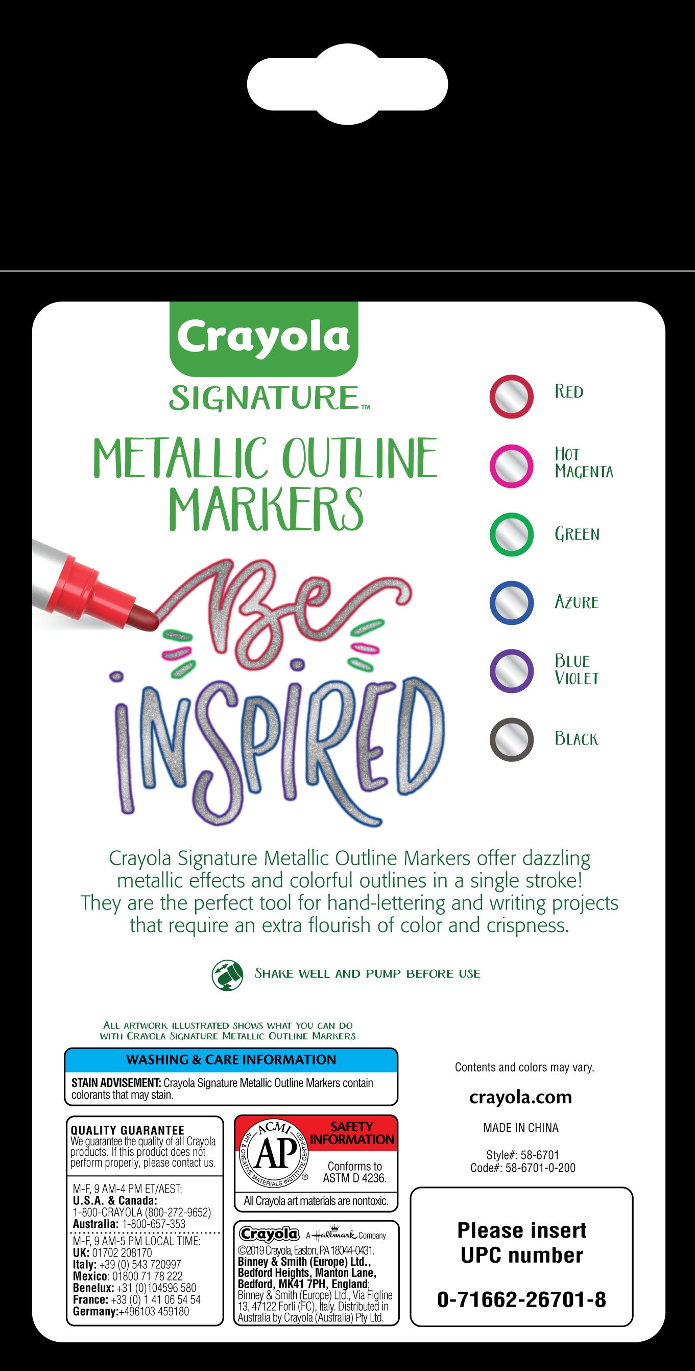 Crayola Signature 6pk Metallic Outline Paint Markers Paper Plus