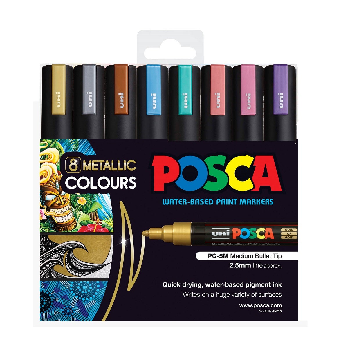 Uni Posca Marker 1.8-2.5mm Med Bullet 8 Pack Metallic PC-5M | Paper Plus