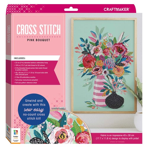 Craft Maker Crossstitch Kit Pink Bouquet Paper Plus