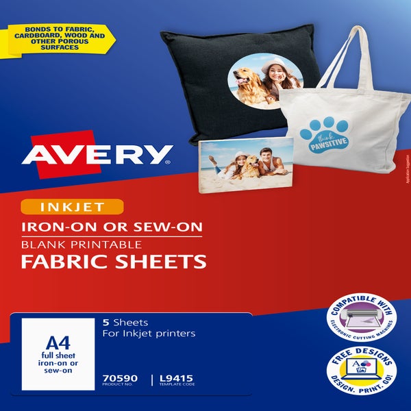 Avery Printable Fabric Sheets A4 - 5 Sheets