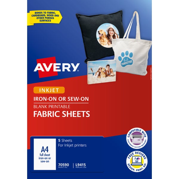 Avery Printable Fabric Sheets A4 - 5 Sheets