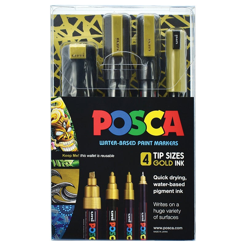Uni Posca Marker Gold Set Pack of 4 Tip Sizes | Paper Plus