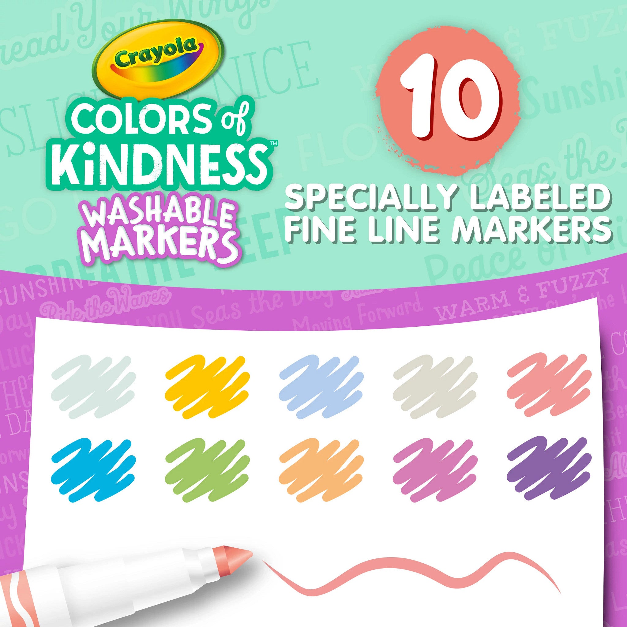 Crayola Colours of Kindness Fineline Washable Markers 10Pk Paper