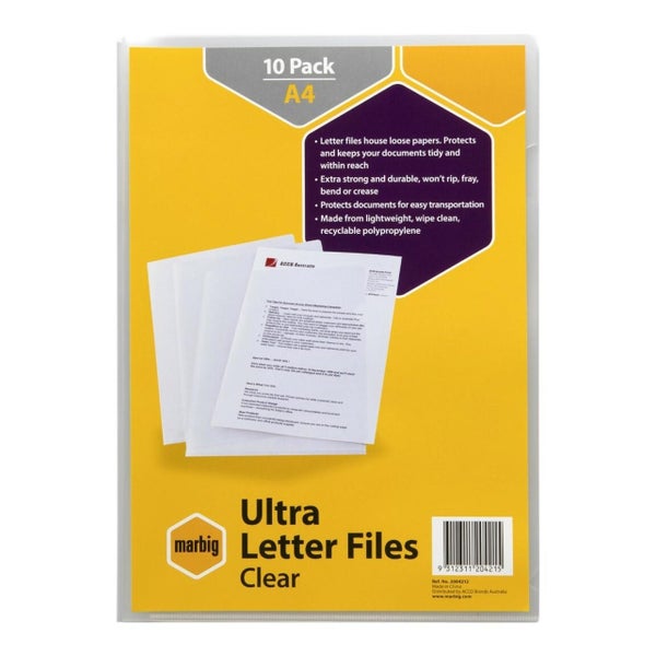 Marbig A4 Ultra Letter Files Clear 10 Pack | Paper Plus