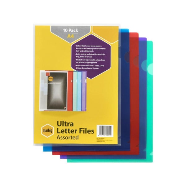 Marbig A4 Ultra Letter File Assorted Colours 10 Pack | Paper Plus