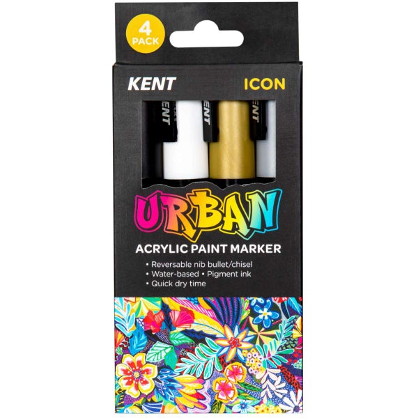 Kent Urban Acrylic Paint Markers Icon 6mm Nib - 4 Pack | Paper Plus